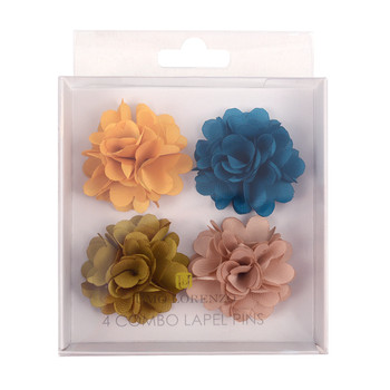 Assorted Solid Mini Bouquet Clutch Back Flower Lapel Pin 4pc Combo Set 4FLP-GD