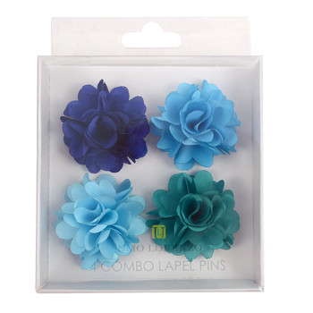 Assorted Solid Mini Bouquet Clutch Back Flower Lapel Pin 4pc Combo Set 4FLP-TURQ