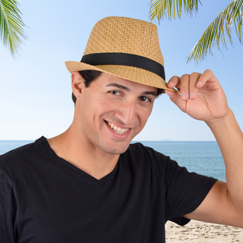 Spring/Summer Woven Fedora Hat with Black Band FSS17126 Spring/Summer Woven Fedora Hat with Black Band FSS17126
