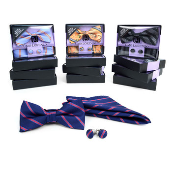 12pc Pack Assorted Men's Striped Bow Tie, Matching Hanky & Cufflinks BTHC1000STP 12pc Pack Assorted Men's Striped Bow Tie, Matching Hanky & Cufflinks BTHC1000STP