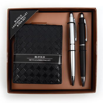 12pc Men's Black Bi-Fold Wallet & 2 Touch Screen Stylus Pens Set WPB17120