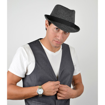 Fall/Winter Trilby Fedora Hat with Band Trim H171390-BLK Fall/Winter Trilby Fedora Hat with Band Trim H171390-BLK