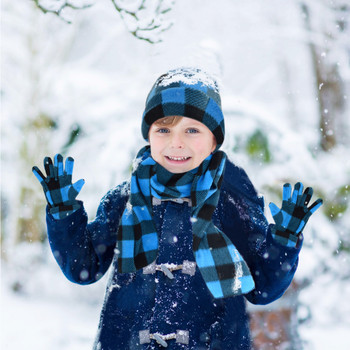 Kid's (6-12 Years Old) Fleece Azure Plaid Winter Set WSET8020-BLU-JR Kid's (6-12 Years Old) Fleece Azure Plaid Winter Set WSET8020-BLU-JR