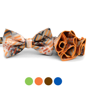 Geometric Paisley Banded Bow Tie & Matching Hanky Pocket Round Set BTH170630 Geometric Paisley Banded Bow Tie & Matching Hanky Pocket Round Set BTH170630