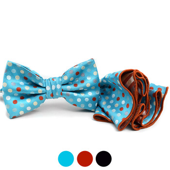 Polka Dot Banded Bow Tie & Matching Hanky Pocket Round Set BTH170632 Polka Dot Banded Bow Tie & Matching Hanky Pocket Round Set BTH170632