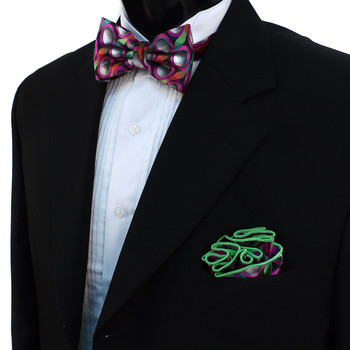 Circle Pattern Banded Bow Tie & Matching Hanky Pocket Round Set BTH170634 Circle Pattern Banded Bow Tie & Matching Hanky Pocket Round Set BTH170634