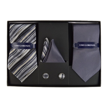 3pc Striped & Solid Tie with Matching Hanky and Cufflinks THCX12-STP2