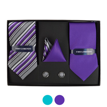 3pc Striped & Solid Tie with Matching Hanky and Cufflinks THCX12-STP3