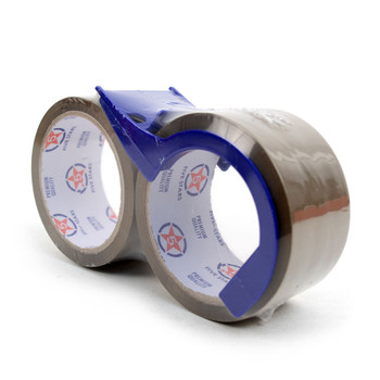 2-Rolls Tan Packing Tape Commercial Grade-2" Wide with Blue Dispenser -TPTT  2-Rolls Tan Packing Tape Commercial Grade-2" Wide with Blue Dispenser -TPTT