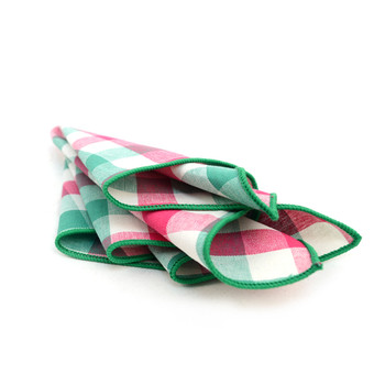 12pc Pink & Green 100% Cotton Check Pocket Square Handkerchiefs - CH1727