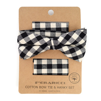 Men's Black Plaid Cotton Bow Tie & Matching Pocket Square - CBTH1723