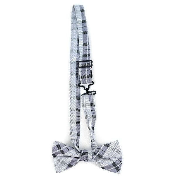Boy's Gray Clip-on Suspender & Plaid Bow Tie Set - BSBS-GRY1