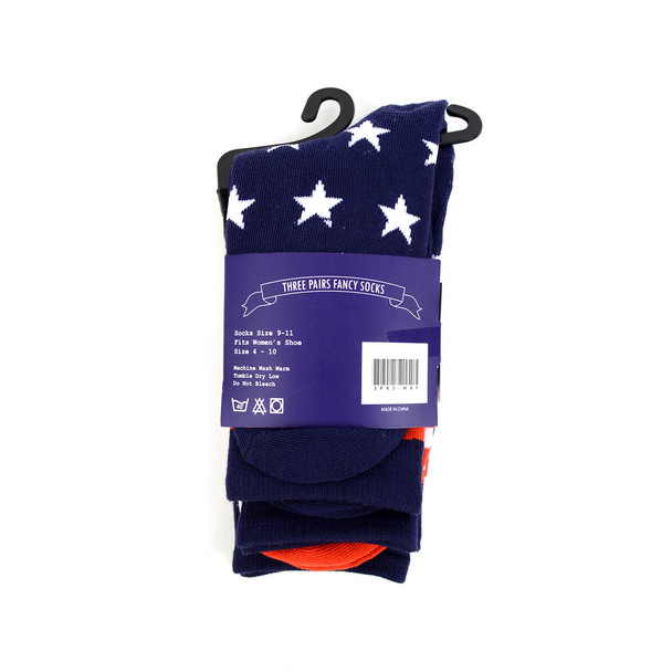 3 Pairs Pack Women's American Flag Socks - 3PKS-WAF