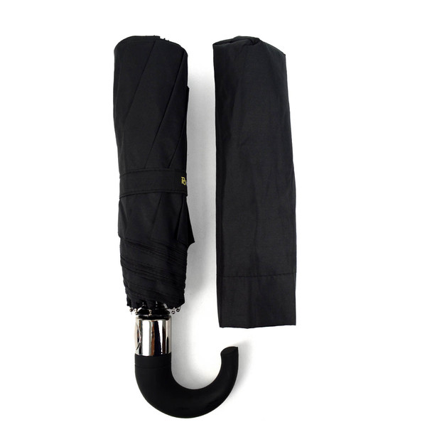 Black Compact Umbrella with Rubberized Curve Handle - UM5007