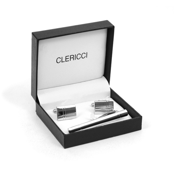 12pc Pack Silver Cufflink and Tie Bar Boxed Set Boxed CTBPRO-SIL2 (Assorted Promotion)