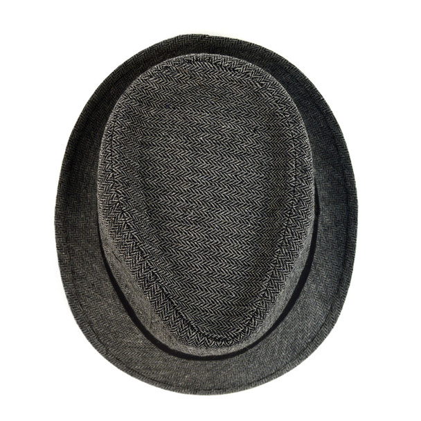 Fall/Winter Black & White Herringbone Trilby Fedora Hat with Black Band Trim - H1805256