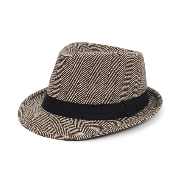 Beige Herringbone Trilby Fedora Hat 