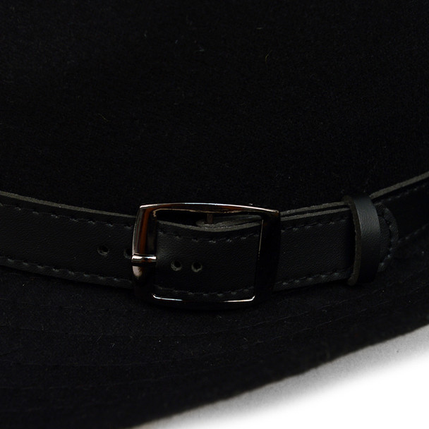 Fall/Winter Wide Brim Black Trilby Fedora Hat with Black Belt Trim - H1805263