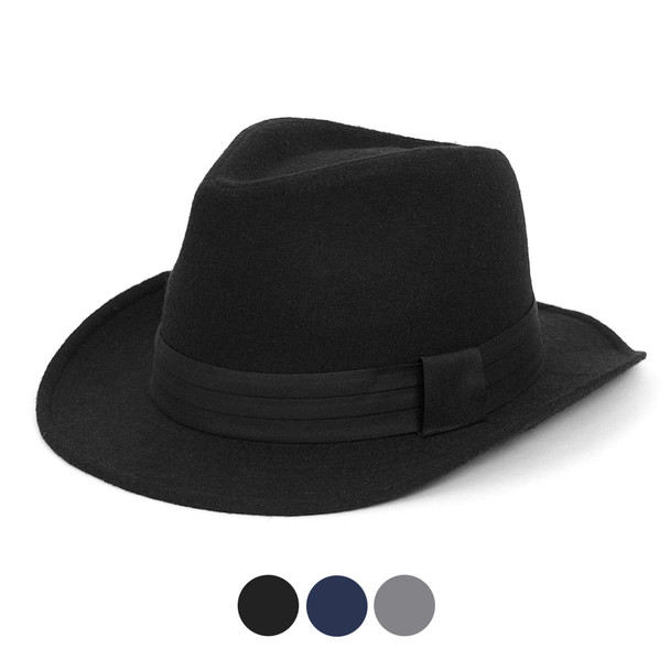 Fall/Winter Wide Brim Trilby Fedora Hat with Black Band Trim - H1805264