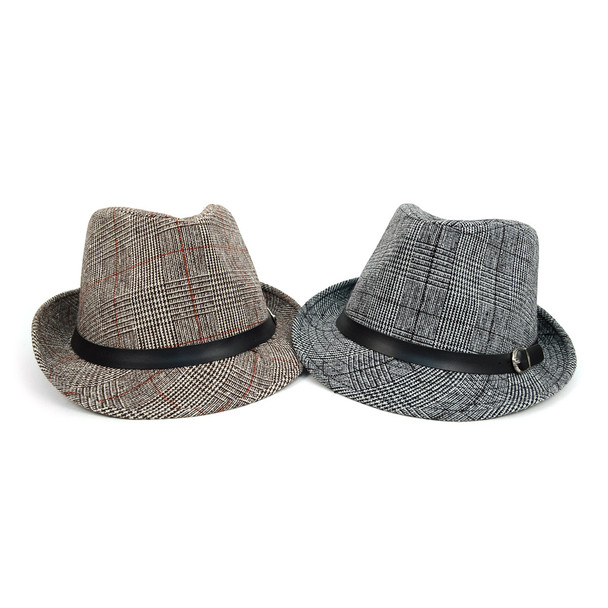 Fall/Winter Plaid Trilby Fedora Hat with Black Band Trim - H1805022