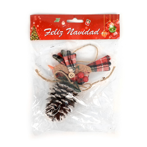 Pine Cone with Plaid Bird Christmas Ornament - XMAO5230