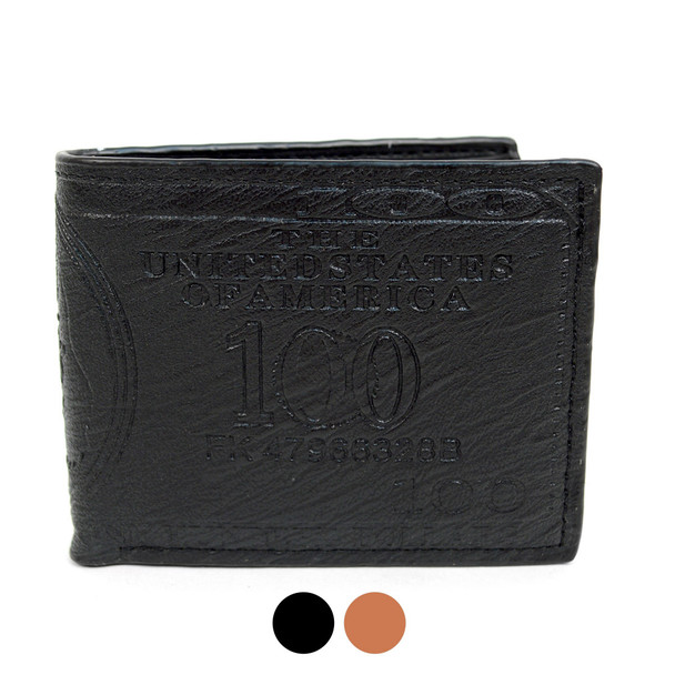 Bi-Fold  Leather Men's $100 Dollars Embossed  Wallet - MLW5198