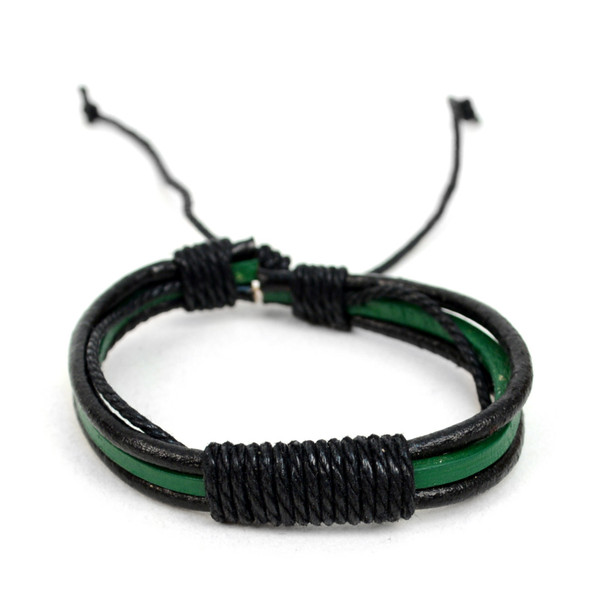 Genuine Leather Green-Black & Natural Stone Two Pieces Bracelet Set for Men - 2BRCLT20