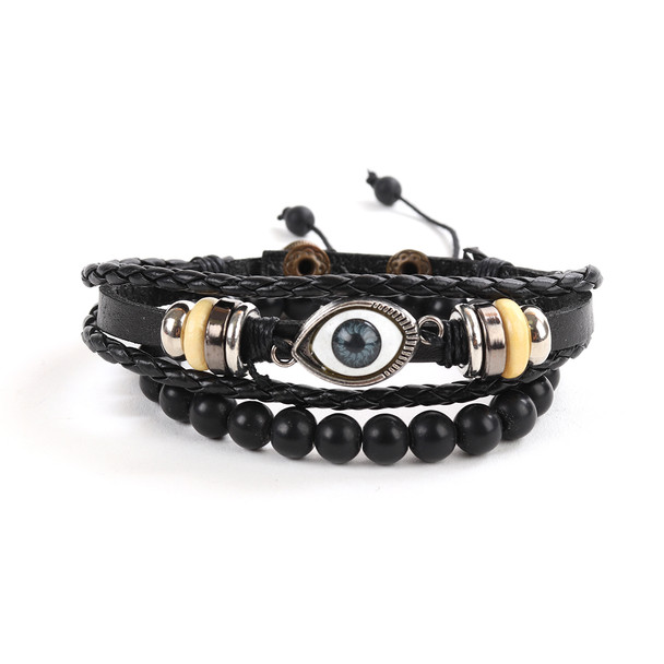 Genuine Leather & Natural Stone "Eye" Two Pieces Bracelet Set for Men - 2BRCLT16 Genuine Leather & Natural Stone "Eye" Two Pieces Bracelet Set for Men - 2BRCLT16