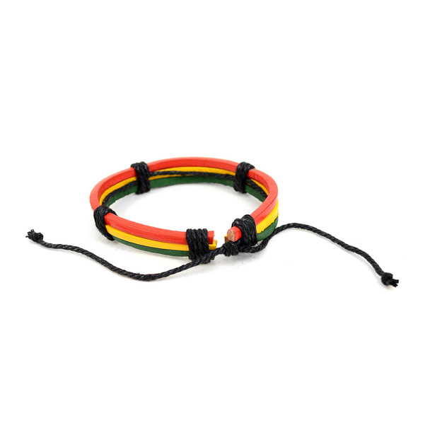 Genuine Leather & Natural Stone "Rasta Flag Color" Two Pieces Bracelet Set for Men - 2BRCLT14