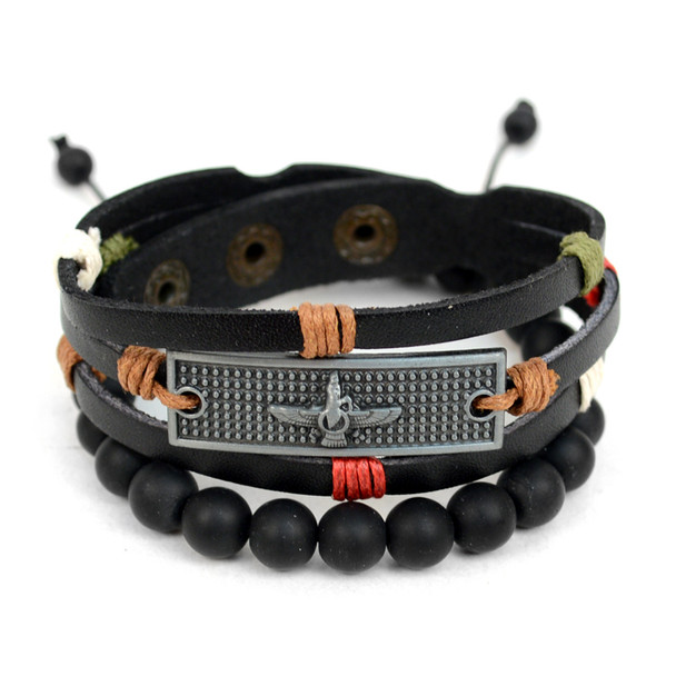 Genuine Leather & Natural Stone Two Pieces Bracelet Set for Men - 2BRCLT01