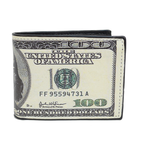 Bi-Fold $100 Dollars Bill Printed Leather Men's Wallet - MLW5201