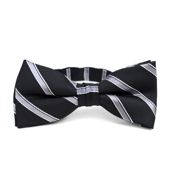 3pc Men's Black Clip-on Suspenders, Striped Bow Tie & Hanky Sets - FYBTHSU-BLK#3