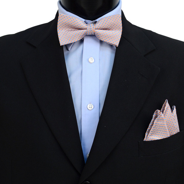 3pc Men's Peach Clip-on Suspenders, Dots Bow Tie & Hanky Sets - FYBTHSU-PH#1