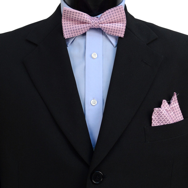 3pc Men's Pink Clip-on Suspenders, Dots Bow Tie & Hanky Sets - FYBTHSU-PK#1