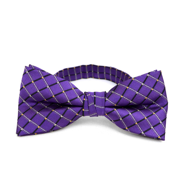 3pc Men's Purple Clip-on Suspenders, Plaid Bow Tie & Hanky Sets - FYBTHSU-PUR#1