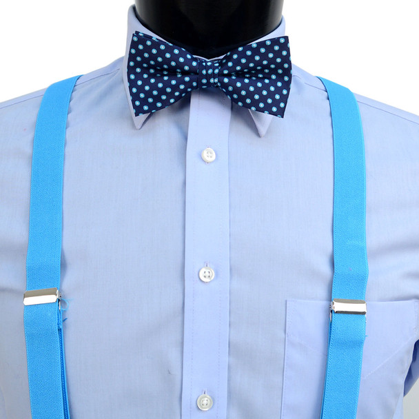 3pc Men's Turquoise Clip-on Suspenders, Dots Bow Tie & Hanky Sets - FYBTHSU-TURQ#2