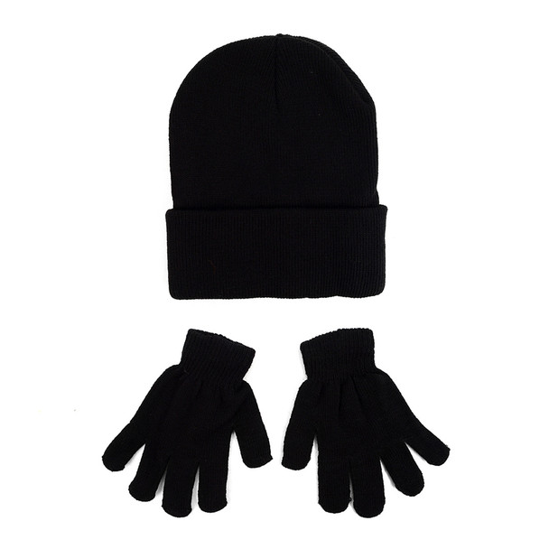 Kid's Winter Black Knitted Hat & Gloves Set - KAHS0816