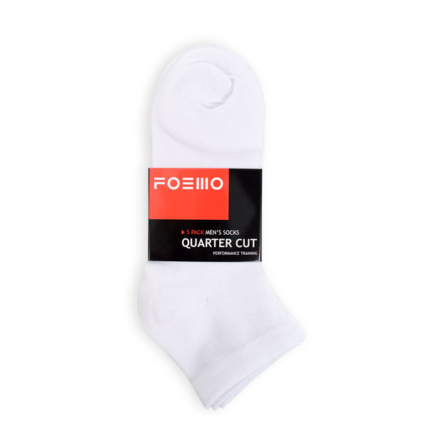 5 Pairs Men's Quarter Cut White Socks Pack - AK5PKASTD-WHT