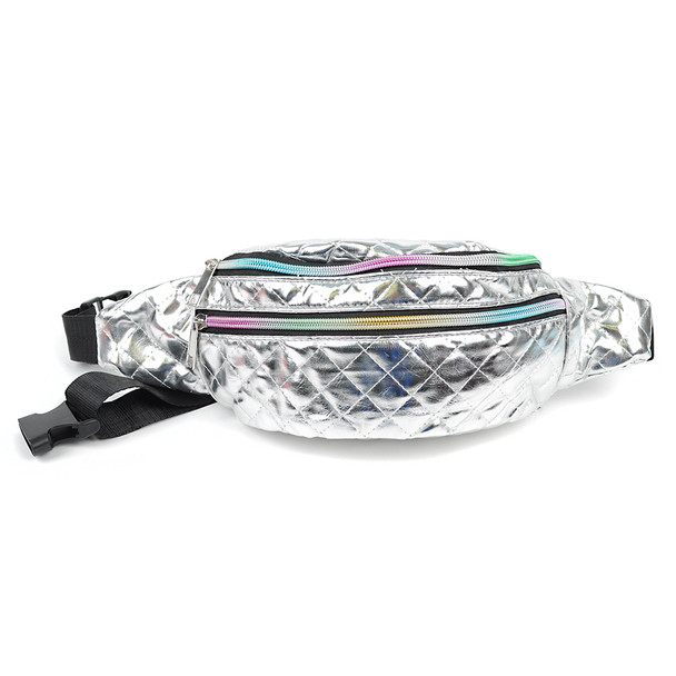 Quilted Metallic Silver Waist Fanny Pack - LFBG1303