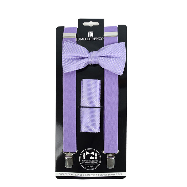 12pc Assorted Men's Clip-on Suspenders, Patterned Bow Tie and Hanky Sets - FYBTHSU-12ASST-B