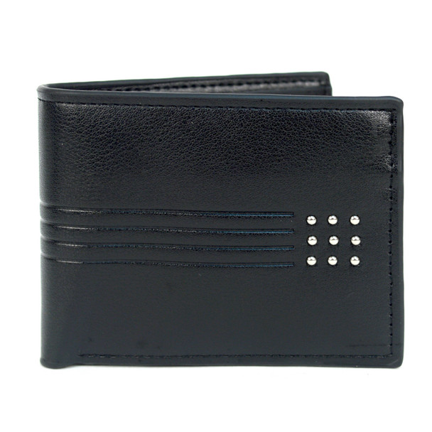 Bi-Fold  Leather Men's Wallet with Studs Decoration - MLW5280-Black