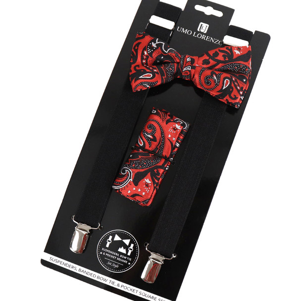 12pc  Paisley Bow Tie, Hanky & Suspenders Sets- BTHSU-PSY12ASST