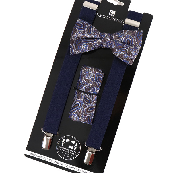 12pc  Paisley Bow Tie, Hanky & Suspenders Sets- BTHSU-PSY12ASST