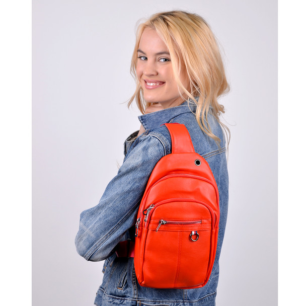 PU Leather Red Crossbody Sling Bag 