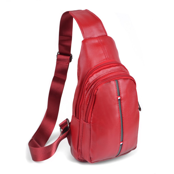 Red Crossbody  Leather Sling Bag Backpack with Adjustable Strap - FBG1824-RD