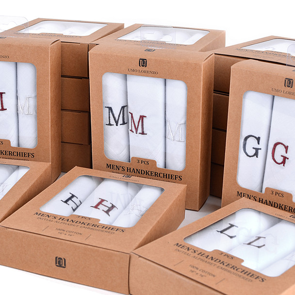 24pc Assorted Pack Men's Boxed Embroidered Initial Alphabet Cotton Handkerchiefs- Set IH24 (IH24