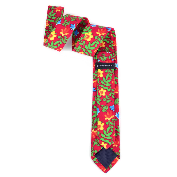 Men's Bright Floral Cotton Skinny Tie w/ Hanky and Flower Lapel Pin - CTHL1707