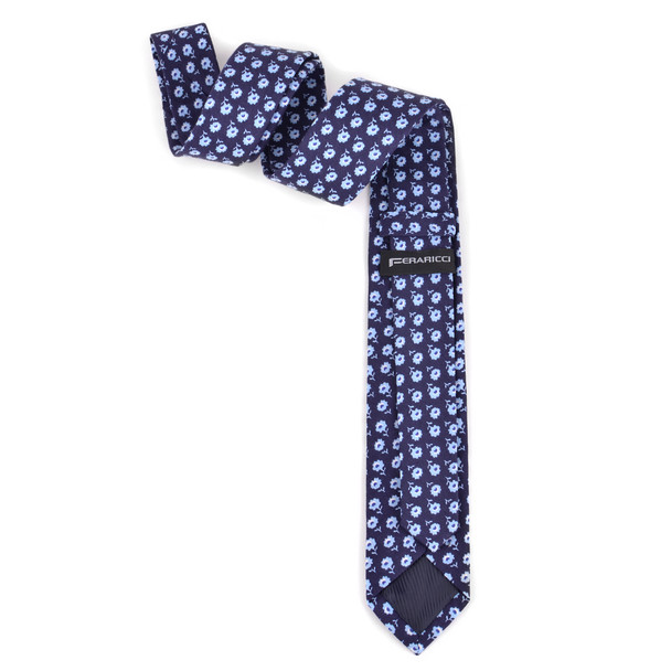 Men's Petite Flowers Cotton Skinny Tie w/ Hanky and Flower Lapel Pin - CTHL1708