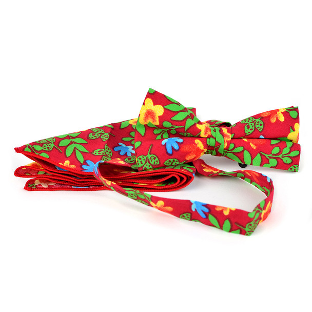 Men's Bright Floral Cotton Bow Tie & Hanky Set - CTBH1738