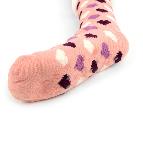 Women's Plush Sherpa Winter Fleece Lining Pink Hearts Slipper Socks - LPS1009